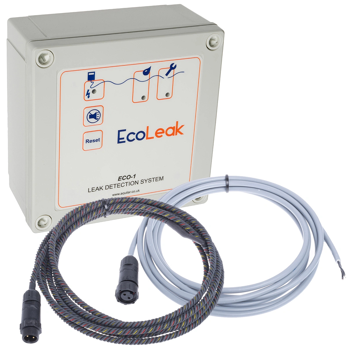 Zestaw - Panel alarmowy z dwoma przekaźniki 230 V / 5 A + przewód przyłączeniowy 20 m + czujnik liniowy detekcji zalania wodą 3 metry