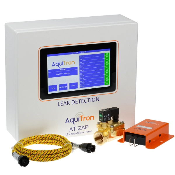 Panel alarmowy sygnalizujący wycieki cieczy, lokalizacja strefowa, 12 stref po 100 m, przekaźniki x 15 - AquiTron AT-ZAP 